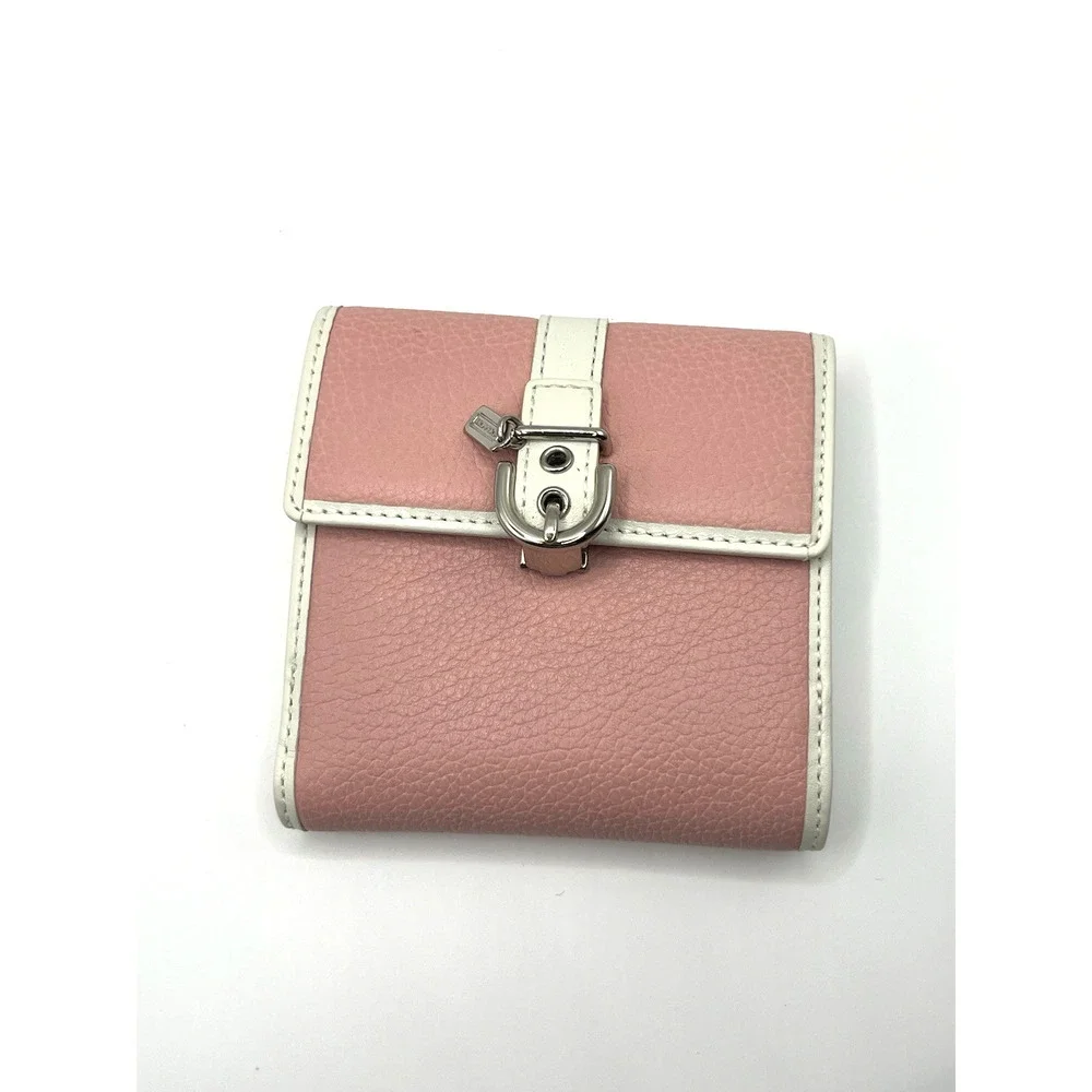 Coach Pink and White leather Buckle Charm Soho mini Bifold Wallet Y2k Deadstock